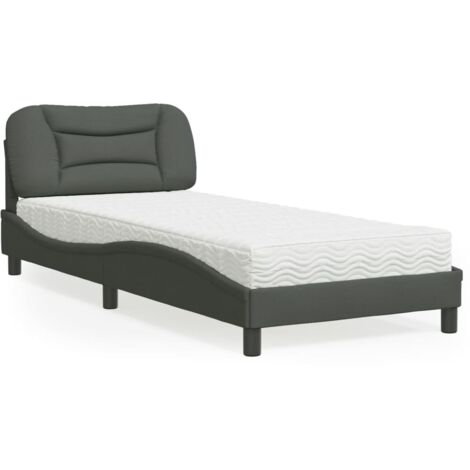 vidaXL Lit avec matelas Hvar gris foncé 80x200 cm tissu