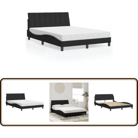 vidaXL Lit avec matelas noir 140x190 cm velours