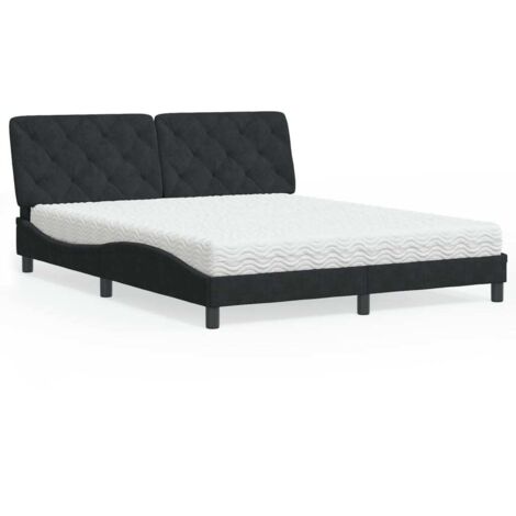 vidaXL Lit avec matelas noir 160x200 cm velours