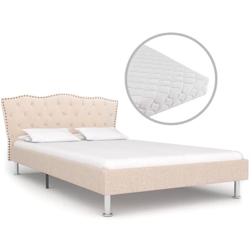 Lit avec Matelas Tissu Beige 120x200 cm