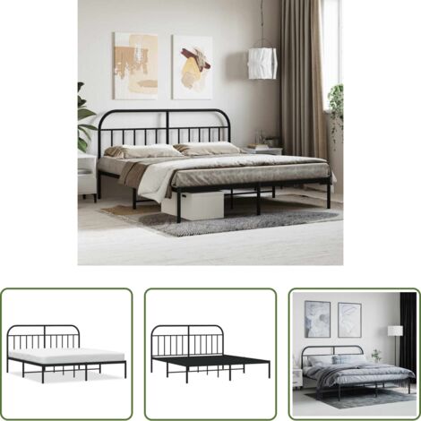 vidaXL Lit avec soutien -  Cadre de lit métal sans matelas et tête de lit noir 180x200 cm