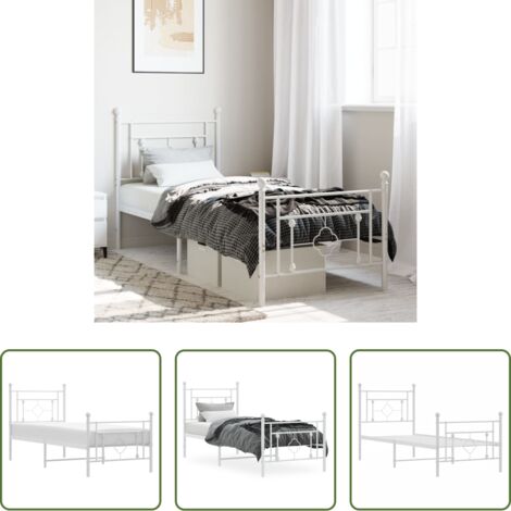 vidaXL Lit avec tête de lit -  Cadre de lit métal sans matelas avec pied de lit blanc 80x200cm