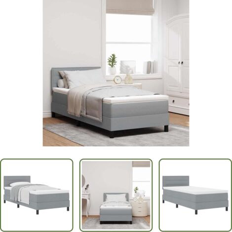 vidaXL Lit avec têtière réglable -  Lit à ressorts avec matelas Gris clair 80 x 200 cm tissu