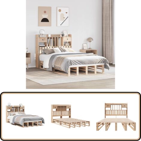 vidaXL Lit bibliothèque sans matelas 135x190 cm bois de pin massif