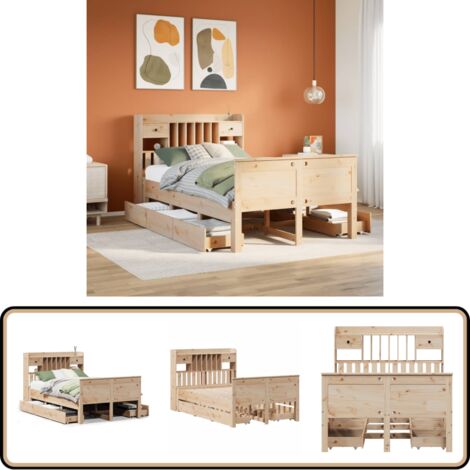 vidaXL Lit bibliothèque sans matelas 135x190 cm bois de pin massif
