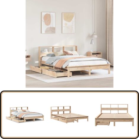 vidaXL Lit bibliothèque sans matelas 135x190 cm bois de pin massif