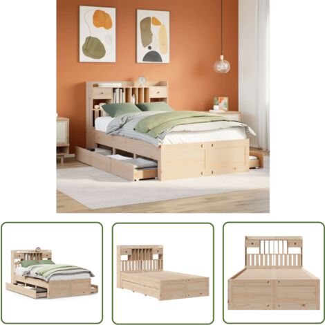 vidaXL Lit bibliothèque sans matelas 135x190 cm bois de pin massif
