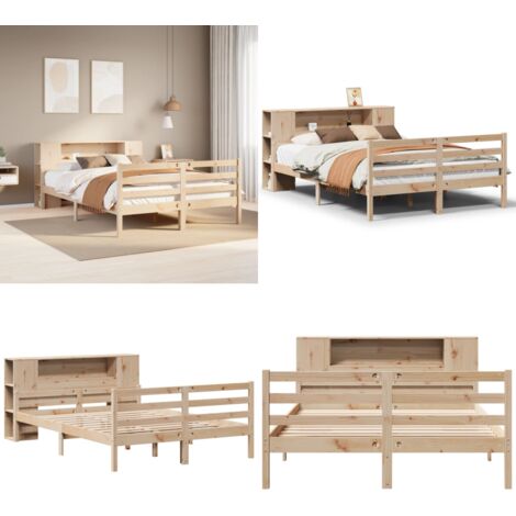 vidaXL Lit bibliothèque sans matelas 135x190 cm bois de pin massif