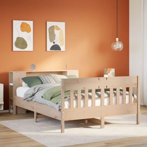 vidaXL Lit bibliothèque sans matelas 135x190 cm bois de pin massif