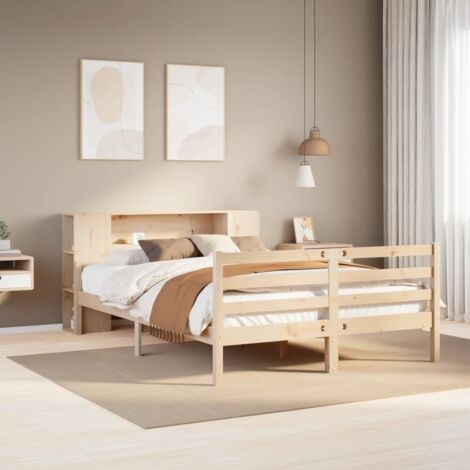vidaXL Lit bibliothèque sans matelas 135x190 cm bois de pin massif