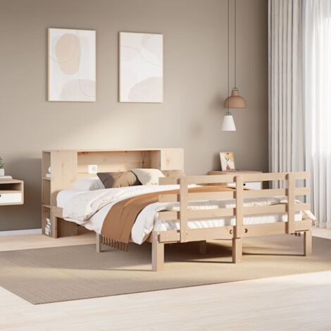 vidaXL Lit bibliothèque sans matelas 135x190 cm bois de pin massif