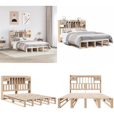 vidaXL Lit bibliothèque sans matelas 140x190 cm bois de pin massif
