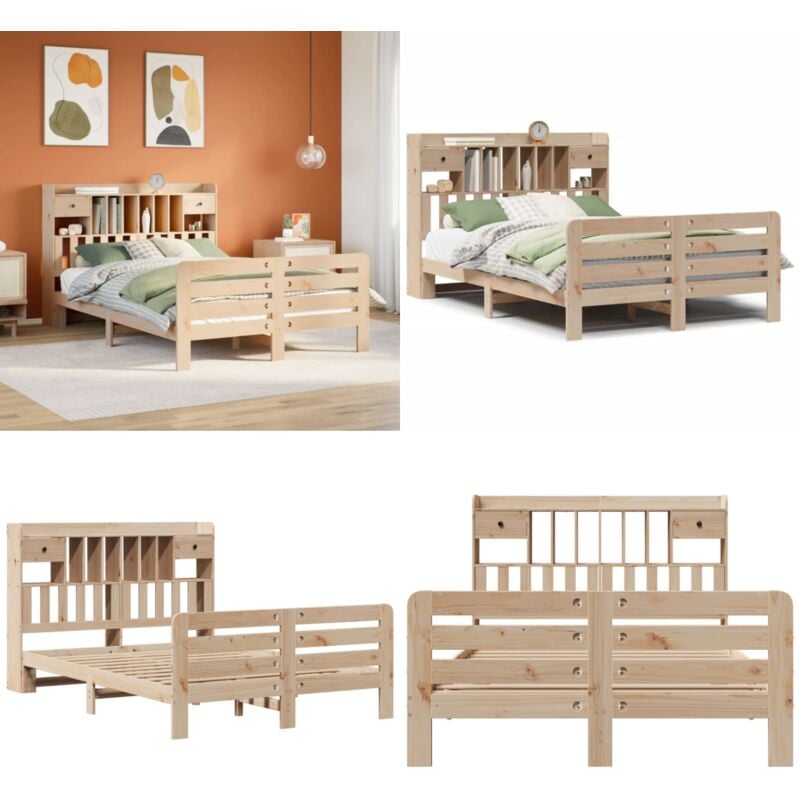 Vidaxl - Lit bibliothèque sans matelas 140x200 cm bois massif de pin