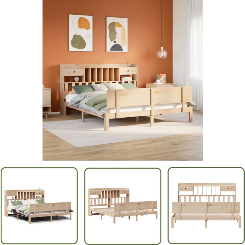 The Living Store - vidaXL Lit bibliothèque sans matelas 200x200 cm bois massif de pin