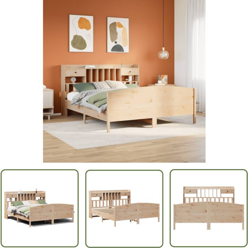 The Living Store - vidaXL Lit bibliothèque sans matelas 200x200 cm bois massif de pin