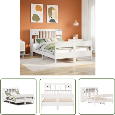 vidaXL Lit bibliothèque sans matelas blanc 135x190 cm bois pin massif