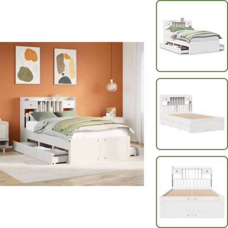 vidaXL Lit bibliothèque sans matelas blanc 135x190 cm bois pin massif