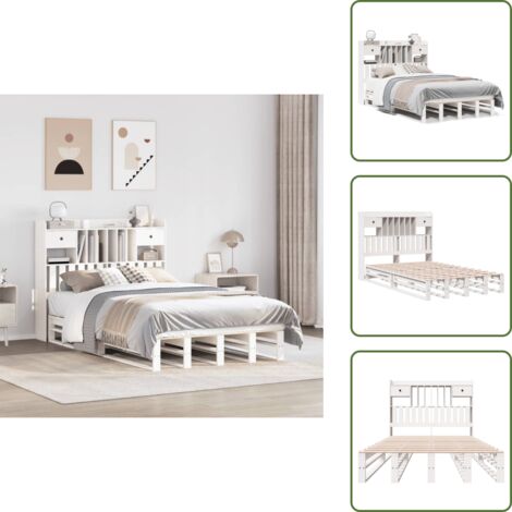 vidaXL Lit bibliothèque sans matelas blanc 135x190 cm bois pin massif