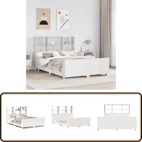 vidaXL Lit bibliothèque sans matelas blanc 140x190 cm bois massif