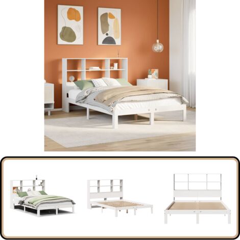 vidaXL Lit bibliothèque sans matelas blanc 140x190 cm bois pin massif