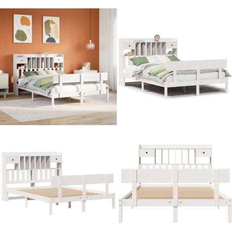 vidaXL Lit bibliothèque sans matelas blanc 140x190 cm bois pin massif