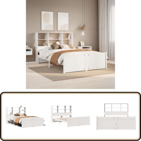 vidaXL Lit bibliothèque sans matelas blanc 140x190 cm bois pin massif