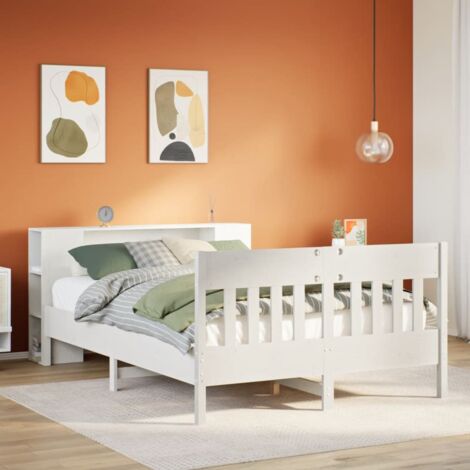 vidaXL Lit bibliothèque sans matelas blanc 140x190 cm bois pin massif