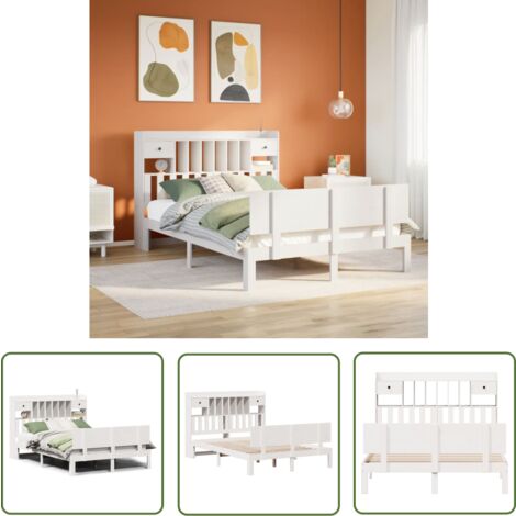 vidaXL Lit bibliothèque sans matelas blanc 140x200 cm bois pin massif