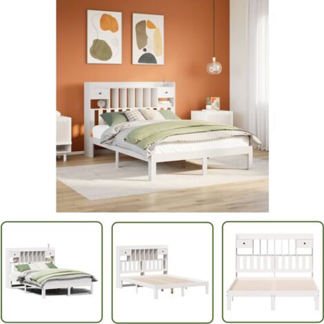 vidaXL Lit bibliothèque sans matelas blanc 140x200 cm bois pin massif