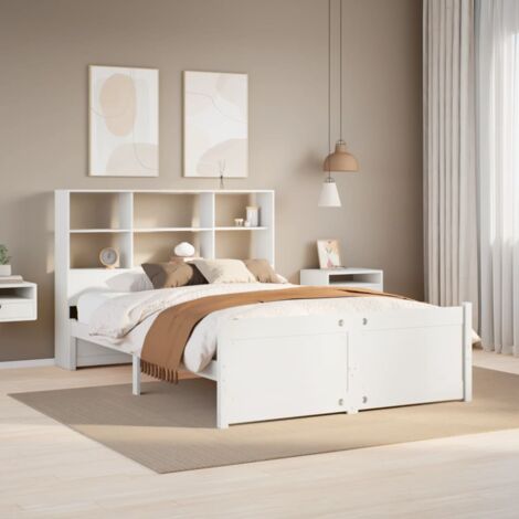 vidaXL Lit bibliothèque sans matelas blanc 140x200 cm bois pin massif