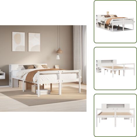 vidaXL Lit bibliothèque sans matelas blanc 150x200 cm bois pin massif