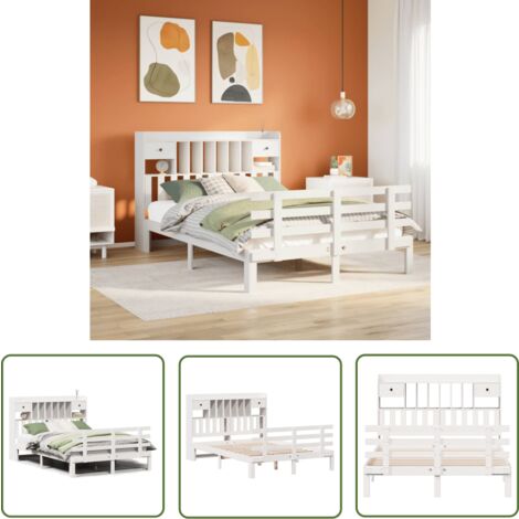 vidaXL Lit bibliothèque sans matelas blanc 150x200 cm bois pin massif