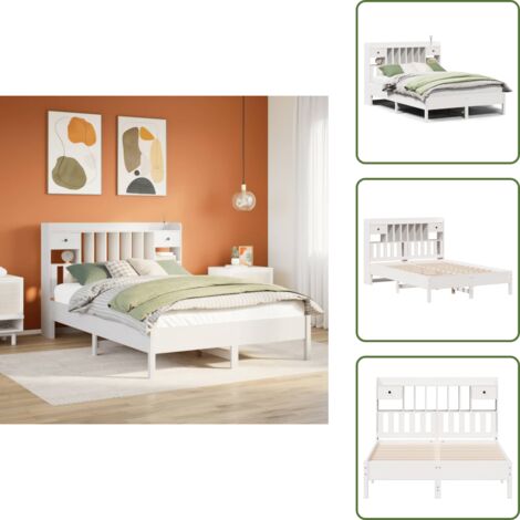 vidaXL Lit bibliothèque sans matelas blanc 160x200 cm bois pin massif