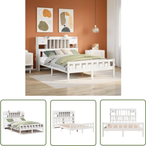 vidaXL Lit bibliothèque sans matelas blanc 160x200 cm bois pin massif
