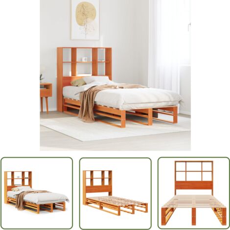 vidaXL Lit bibliothèque sans matelas cire marron 100x200cm bois massif
