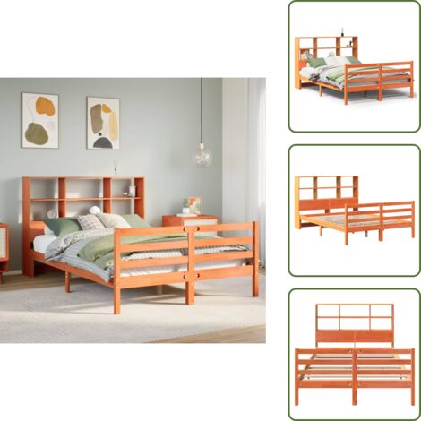 vidaXL Lit bibliothèque sans matelas cire marron 120x190cm bois massif