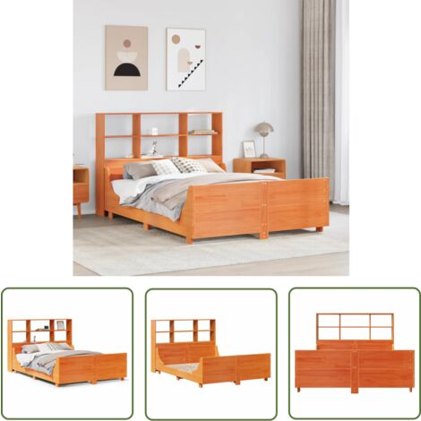 vidaXL Lit bibliothèque sans matelas cire marron 120x190cm bois massif