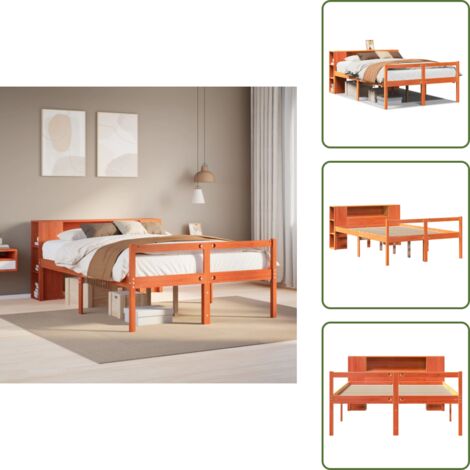 vidaXL Lit bibliothèque sans matelas cire marron 135x190cm bois massif