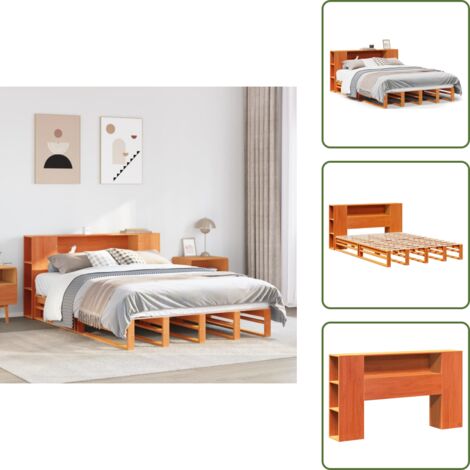 vidaXL Lit bibliothèque sans matelas cire marron 135x190cm bois massif