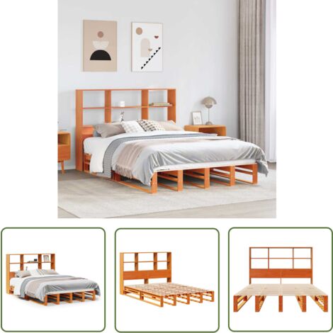 vidaXL Lit bibliothèque sans matelas cire marron 140x190cm bois massif