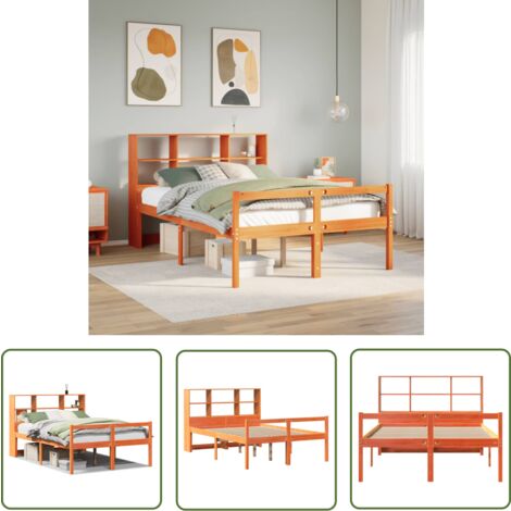 vidaXL Lit bibliothèque sans matelas cire marron 140x190cm bois massif