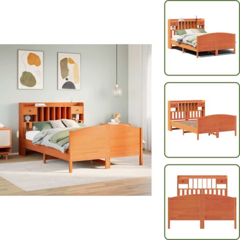 vidaXL Lit bibliothèque sans matelas cire marron 160x200 cm pin massif