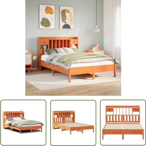 vidaXL Lit bibliothèque sans matelas cire marron 160x200 cm pin massif