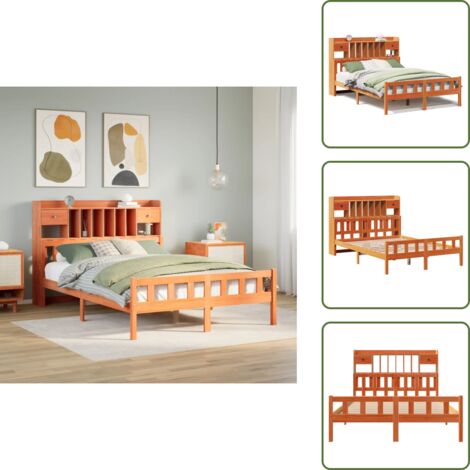 vidaXL Lit bibliothèque sans matelas cire marron 160x200 cm pin massif