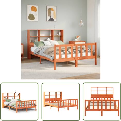 vidaXL Lit bibliothèque sans matelas cire marron 160x200cm bois massif
