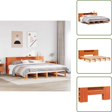 vidaXL Lit bibliothèque sans matelas cire marron 200x200cm bois massif