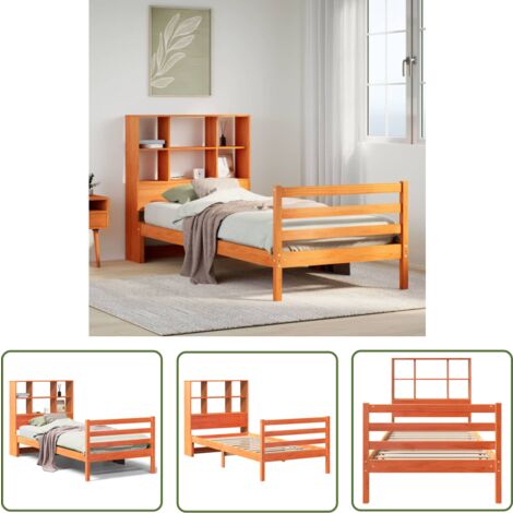 vidaXL Lit bibliothèque sans matelas cire marron 75x190 cm bois massif