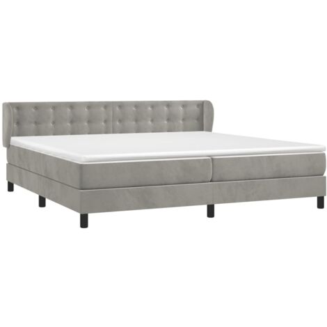 Vidaxl – Lit boxspring avec matelas 200x200cm – Velours gris clair – Matelas à ressorts ensachés et surmatelas inclus – Tête de lit réglable