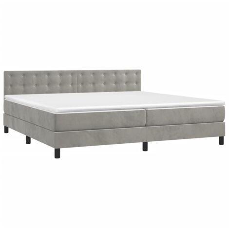 Vidaxl – Lit boxspring avec matelas 200x200cm – Velours gris clair – Matelas à ressorts ensachés – Surmatelas 200x200cm en mousse