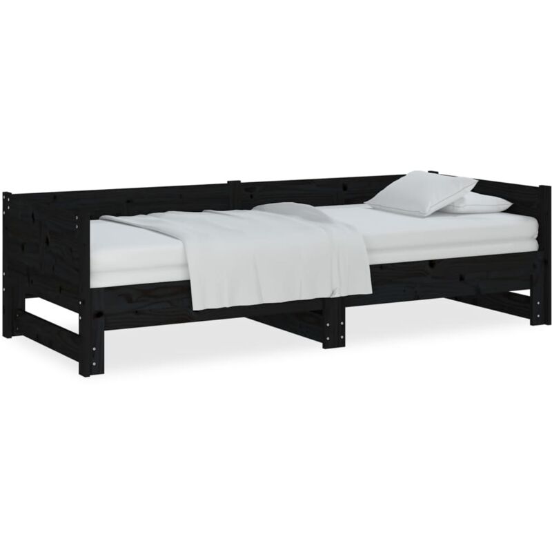 Vidaxl - Lit coulissant Noir Bois de pin solide 2x(90x190) cm